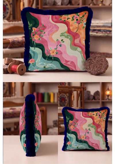 Retro Çiçek Dalgalı Saçaklı Yastık Kılıfı - Botanik Pembe Turuncu Lacivert Püsküllü Kırlent Kılıfı Derin Lagün Serenat Retro Çiçek Dalgalı Saçaklı Yastık Kılıfı - Botanik Pembe Turuncu Lacivert Püsküllü Kırlent Kılıfı Derin Lagün Serenat