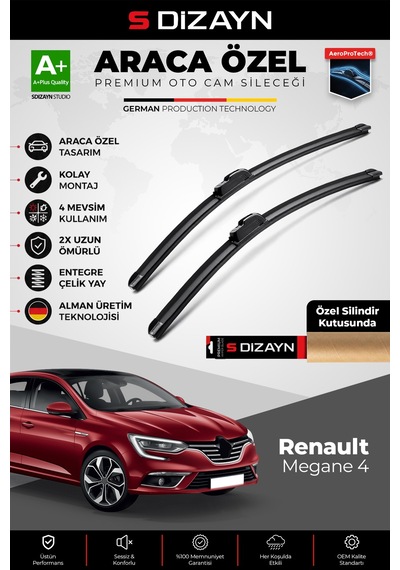 S-dizayn Renault Megane 4 Ön Cam Silecek Seti 2016 Üzeri Premium Araca Özel 60-45 Cm A+ Kalite