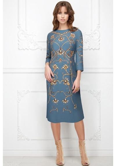 Mavi Monogram Desenli Elbise 42 Beden Çok Renkli Mavi Monogram Desenli Elbise 42 Beden Çok Renkli