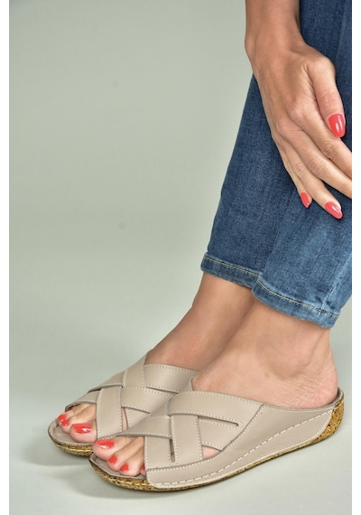 Fox Shoes U555123403 Vizon Hakiki Deri Kadın Terlik Vizon-hakiki Deri