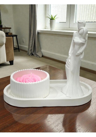 Sevgililer Günü Hediye, Minimalist Çift Heykeli Ve Gül Kokulu Mum Seti