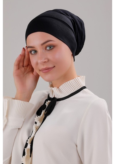 Melodi Scarf Tesettür Hazır Pratik Geçme Boru Bone Siyah Siyah