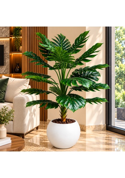 160 Cm Yapay Monstera Ağacı Büyük Yapraklı Dekoratif Tropikal Yapay Bitki Saksılı Salon Ve Ofis Dekorasyonu Çok Renkli