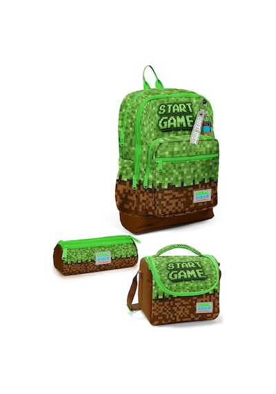 Coral High Kids Yeşil Kahverengi High Craft Desenli 3'lü Okul Çanta Seti Set0123776 - Erkek Çok Renkli