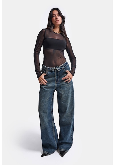 Kadın Koyu Kot 2w6-8 Straight Fit Kemer Detaylı Denim Jean