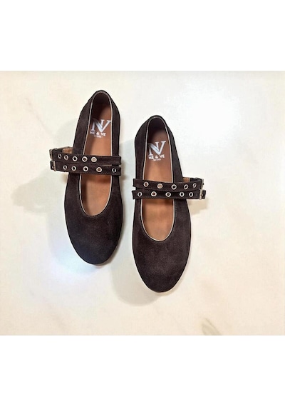 Ne&ve Shoes Kahve Süet Hakiki Deri Kadın Çift Kapsüllü Babet Kahverengi