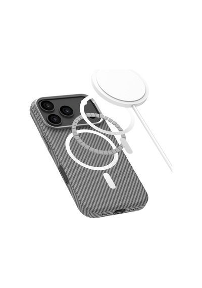 Apple iPhone Uyumlu 17 Pro İle Uyumlu Kablosuz Şarj Uyumlu Destekli Kevlook Kılıf Darbe Önleyici, Tam Koruma Gri