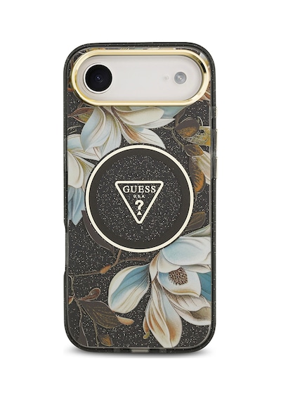 Apple Uyumlu iPhone 17 Air Kılıf Guess Lisanslı M-safeli Simli Çiçek Desenli Metal Kamera Çerçeveli Kapak Siyah Siyah