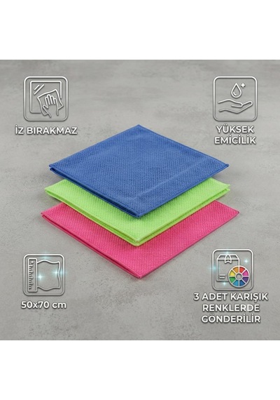 Nobera 3'lü Set 50x70 Cm Çok Amaçlı Mikrofiber Bez - Baklava Desenli Cam, Tv Ve Toz Bezi Karışık