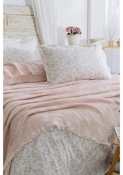 Şaheser Home Collection Müslin Yatak Örtüsü Çift Kişilik Pamela Pudra Renkli