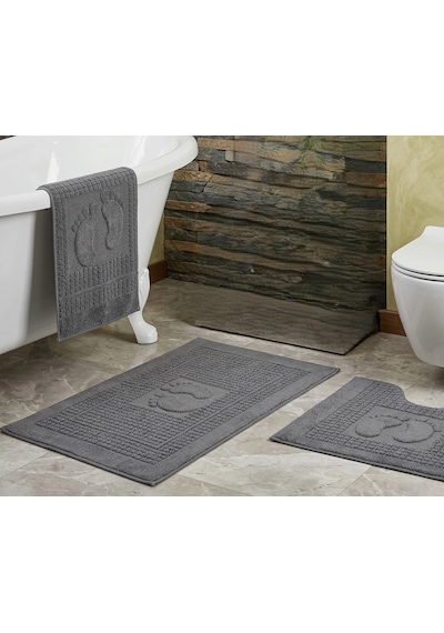 Bicomi Ultra Emici %100 Pamuklu 3'lü Banyo Ayak Havlusu Seti 50x70 Cm - Antrasit