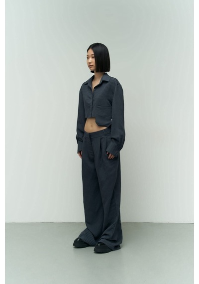 Mai Collection Mai Studios Co. Valente Lacivert Crop Gömlek Pantolon Takım Lacivert