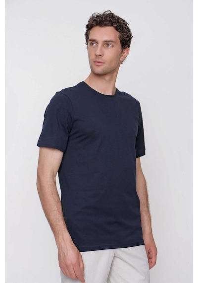 Erkek Lacivert Basic Düz %100 Pamuk Bisiklet Yaka Slim Fit Dar Kesim Kısa Kollu Tişört Lacivert