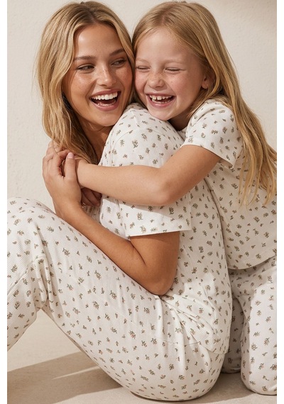 Siyah İnci Pamuklu Fitilli Kaşkorse Örme Pijama Takım 26120402 Ekru