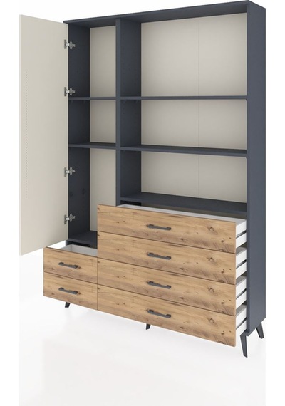 Arges Dolap 7 Raflı 6 Çekmeceli Tek Kapaklı 132x30x195 Antrasit-aytaşı/çam Aytası/atlas Çam Arges Dolap 7 Raflı 6 Çekmeceli Tek Kapaklı 132x30x195 Antrasit-aytaşı/çam Aytası/atlas Çam