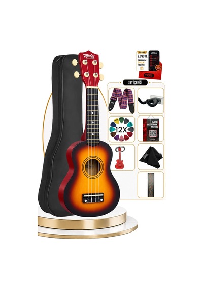 Midex Ukx-901sb Sunburs Soprano Ukulele Askı Çanta Metod Pena