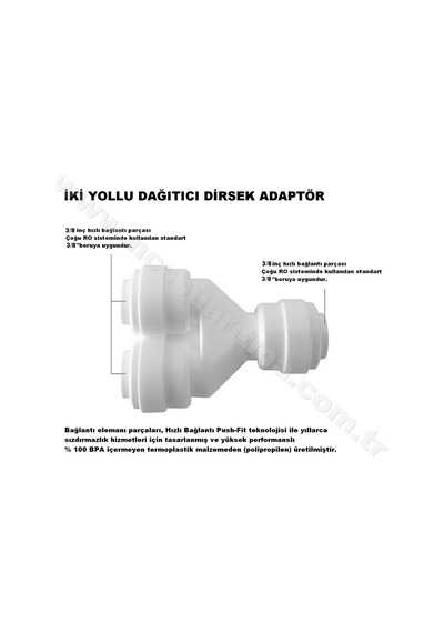 Ro Su Arıtma 3-8 İnç Hortum Dağıtıcı Y Dirsek Adaptörü