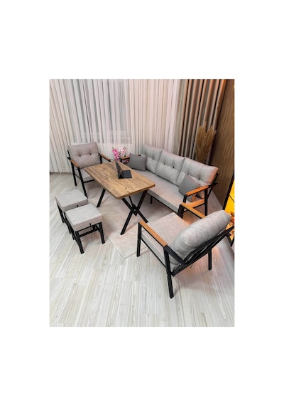 Houseart Dora 3 -1 - 1 + Masa + 2 Adet Puf , Balkon, Bahçe, Teras, Cafe - Salon - Metal Kanepe Koltuk Takımı , Çay Seti Açık Gri Houseart Dora 3 -1 - 1 + Masa + 2 Adet Puf , Balkon, Bahçe, Teras, Cafe - Salon - Metal Kanepe Koltuk Takımı , Çay Seti Açık Gri