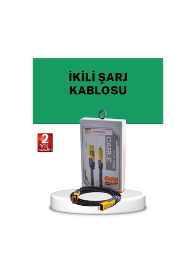 Yüksek Hızlı 65w Güç Çıkışlı Çoklu Cihaz Uyumlu Şarj Kablosu Siyah