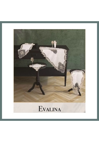 Bezos Evalina Model Krem-krem 5 Parça Keten Dantelli Runner Seti Salon Takımı Ventra