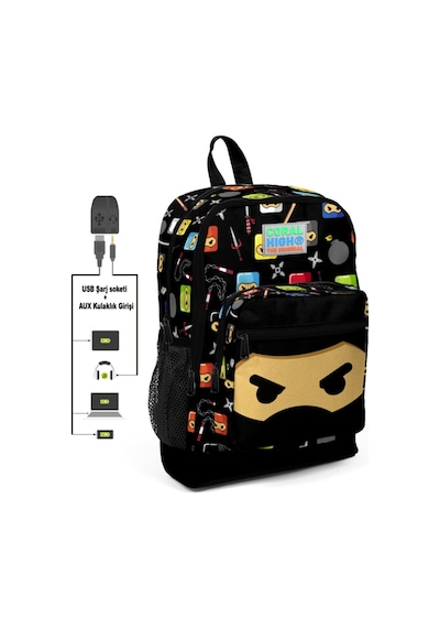 Coral High Kids Desenli Dört Bölmeli Usb Şarjlı Kulaklık Çıkışlı Okul Çantası 23285