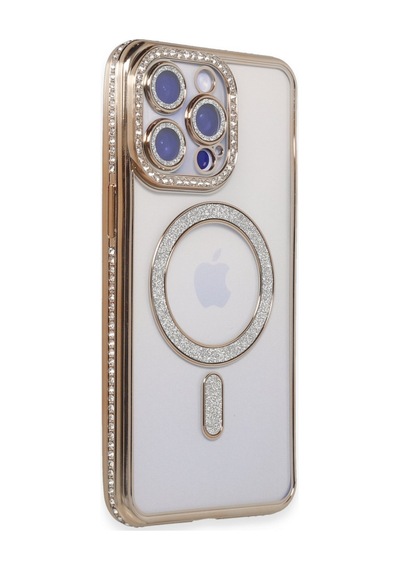 Apple iPhone Uyumlu  15 Pro Uyumlu Kılıf Joke Simli Magneticsafe Kılıf - Gold