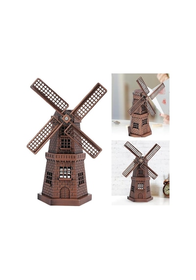 Vintage Metal Hollanda Yel Değirmeni Biblo Antik Bakır 17 Cm