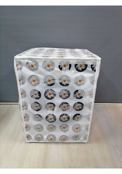 Papatya Desenli Pvc Çamaşır Ve Kurutma Makinesi Örtüsü - Su Ve Toz Geçirmez Leke Tutmaz Beyaz