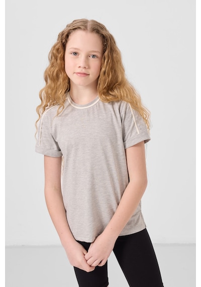 Gri Melanj Pamuklu O Yaka Standart Fit Basic Kız Çocuk T-shirt - 75177 Gri Melanj