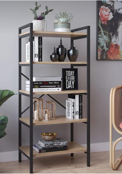 Bes Katli Çok Amaçli Kitaplik Mutfak Banyo Ev Yasam Ünitesi Çam 51x30x122 Cm