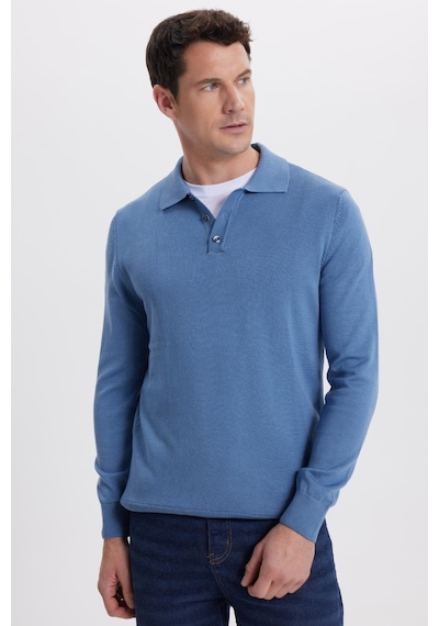 Tudors Erkek Standart Fit Normal Kesim Pamuklu Polo Yaka İndigo Kazak-41881 Indigo