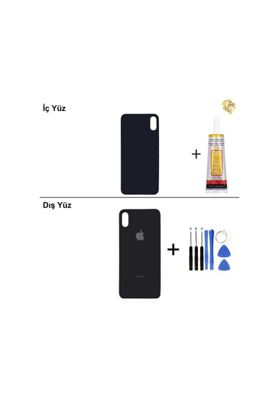 Apple iPhone Uyumlu Xs Uzay Grisi Arka Kapak Arka Cam Batarya Kapağı Lazer Kesim Kapak Pil Kapağı + B-7000 Yapışt Gri