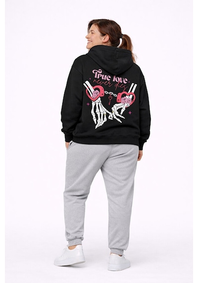Nevermind Sevgili Kombini True Love Baskılı Oversize Siyah Hoodie Seti Unis