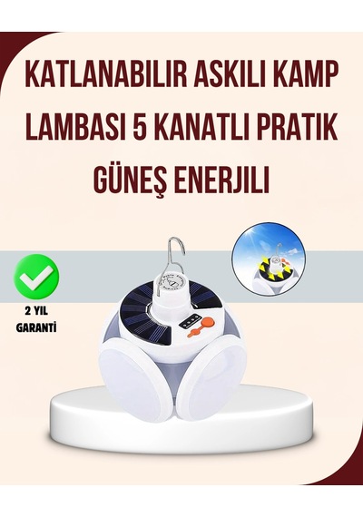 Hubrendy Tekno Katlanabilir Güneş Enerjili Led Kamp Lambası Usb Şarjlı AÇIK GRİ KAHVE KARIŞIMI
