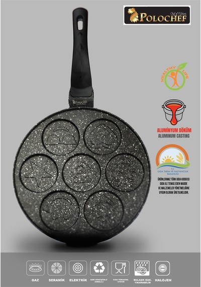 Polochef Granit Döküm Emoji Pankek Tava 26 Cm Siyah