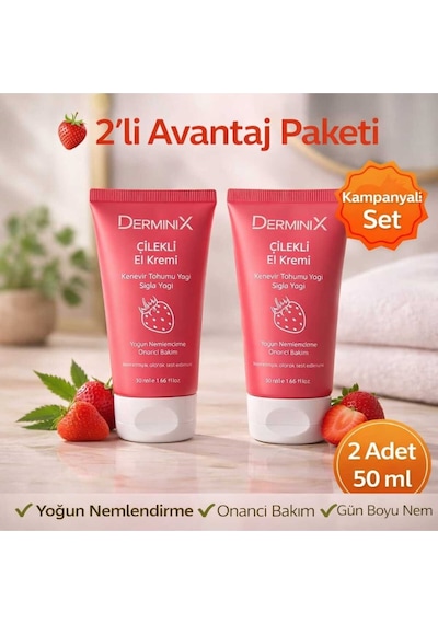 Çilekli El Kremi 2'li 50 Ml Yoğun Nemlendirici Avantajlı Set