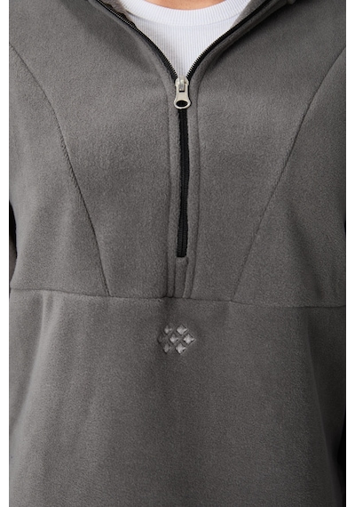 Tommy Life Koyu Gri Kalın Yumuşak Dokulu Kapüşonlu Oversize Nakışlı Polar Kadın Sweatshirt -97286 Koyu Gri