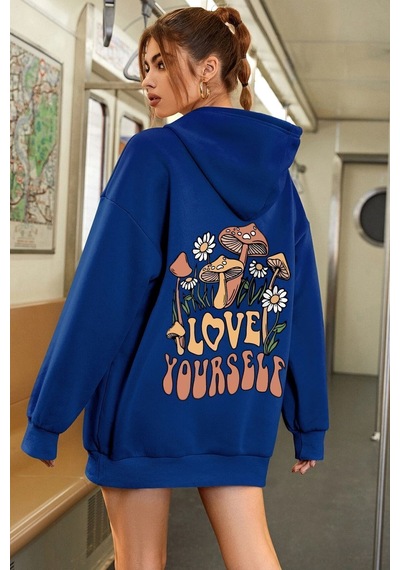 Uyguntarz Unisex Oversize Love Yourself Baskılı Sweatshirt Mavi