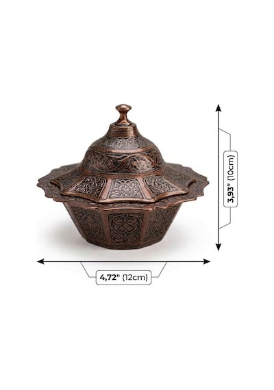 Kapaklı Zamak Şekerlik Ve Lokumluk, Osmanlı Motifli Dekoratif Sunum Kabı, Kahve Yanı Şeker, Çikolata Ve Şekerleme İçin Kahverengi Çok Renkli