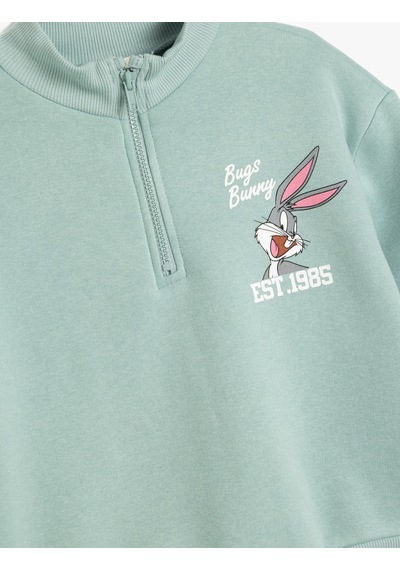 Koton Bugs Bunny Sweat Lisanslı Uzun Kollu Dik Yaka Şardonlu Mavi 5wkg10569ak Mavi