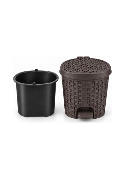Tr 3 Litre Hasır Desenli Pedallı Çöp Kovası, Rattan Görünümlü Plastik İç Kovalı Kapaklı Banyo Mutfak Çöp Genel