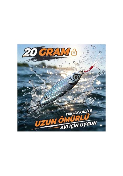 20 Gr Metal Jig Balık Avı Kaşığı Parlak Gümüş Renk Balık Desenli Işık Yansıtıcı Güçlü Iğneli Av