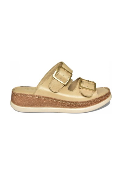 Fox Shoes Y555021703 Bej Hakiki Deri Comfort Ortopedik Taban Kadın Terlik Bej
