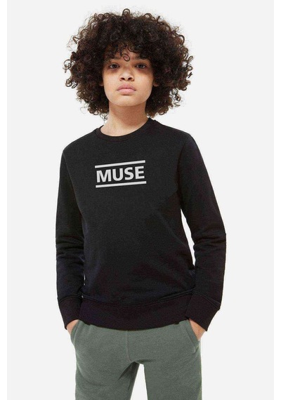 Tshirthane Muse Logo Baskılı Unisex Çocuk Siyah Sweatshirt Siyah