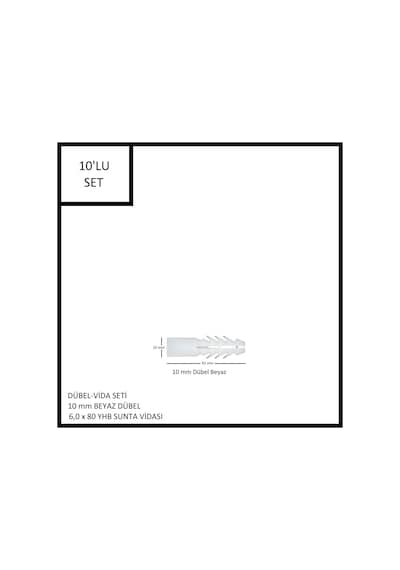 Dübel-vida Seti, Beyaz Dübel 10 Mm, 6,0x80 Yhb Sunta Vidası, 10 Adet