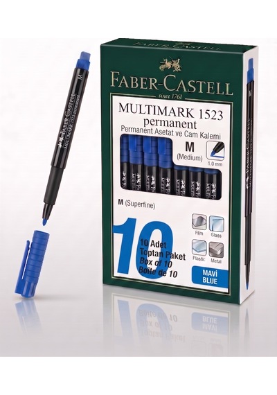 Faber-castell Permanent Asetat Ve Cam Kalemi M Uç 1.0 Mm Mavi - 10 Adet Toptan Paket