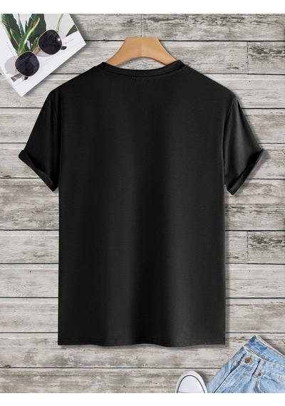 Kuş Logo Minimal T-shirt - Siyah Oversize Baskılı Bisiklet Yaka Siyah