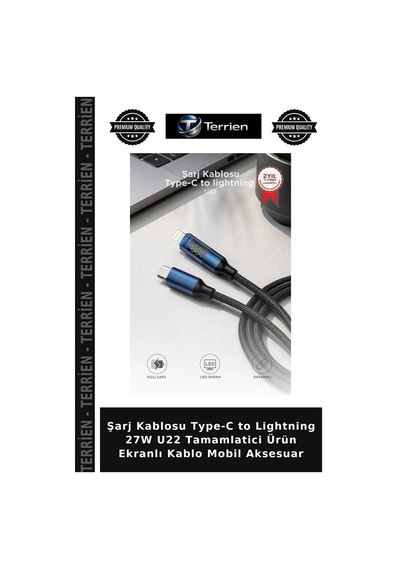 Şarj Kablosu Type-c To Lightning 27w U22 Tamamlatici Ürün Ekranlı Kablo Mobil Aksesuar
