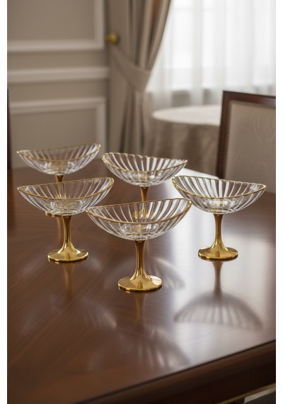 Oval Optikli Metal Ayaklı Sunumluk 6 Lı Gold Altın