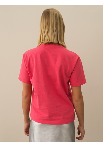 Xint Pembe Oversize Bisiklet Yaka Pamuk Tişört 602325